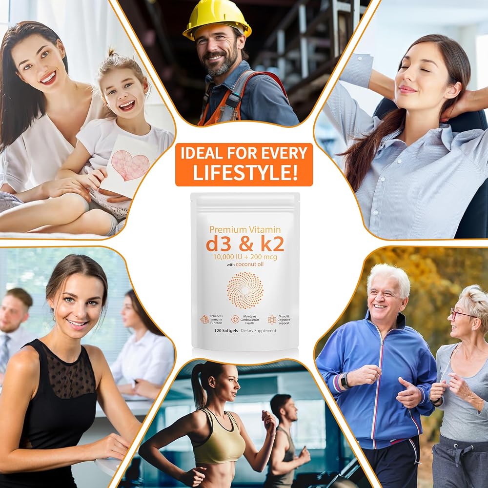 Daiasns D3 K2 Vitamin 10000 IU - 240 Virgin Coconut Oil Softgels