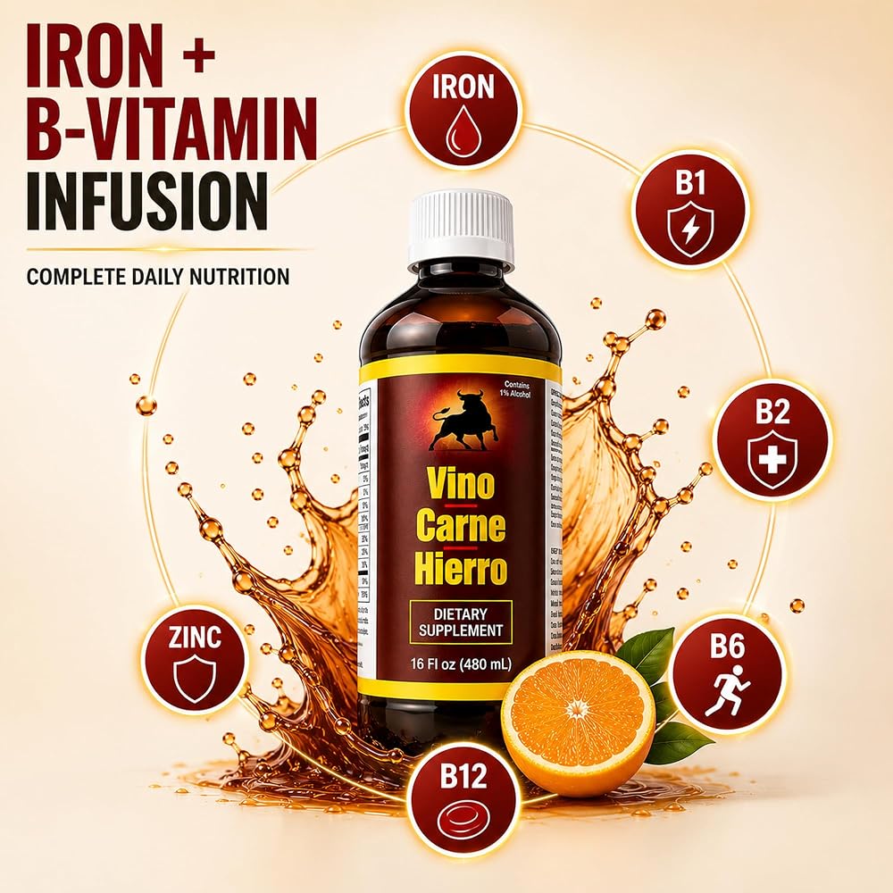 Vino Carne Hierro Liquid Iron Supplement with B-Complex - 16 fl oz - image 3
