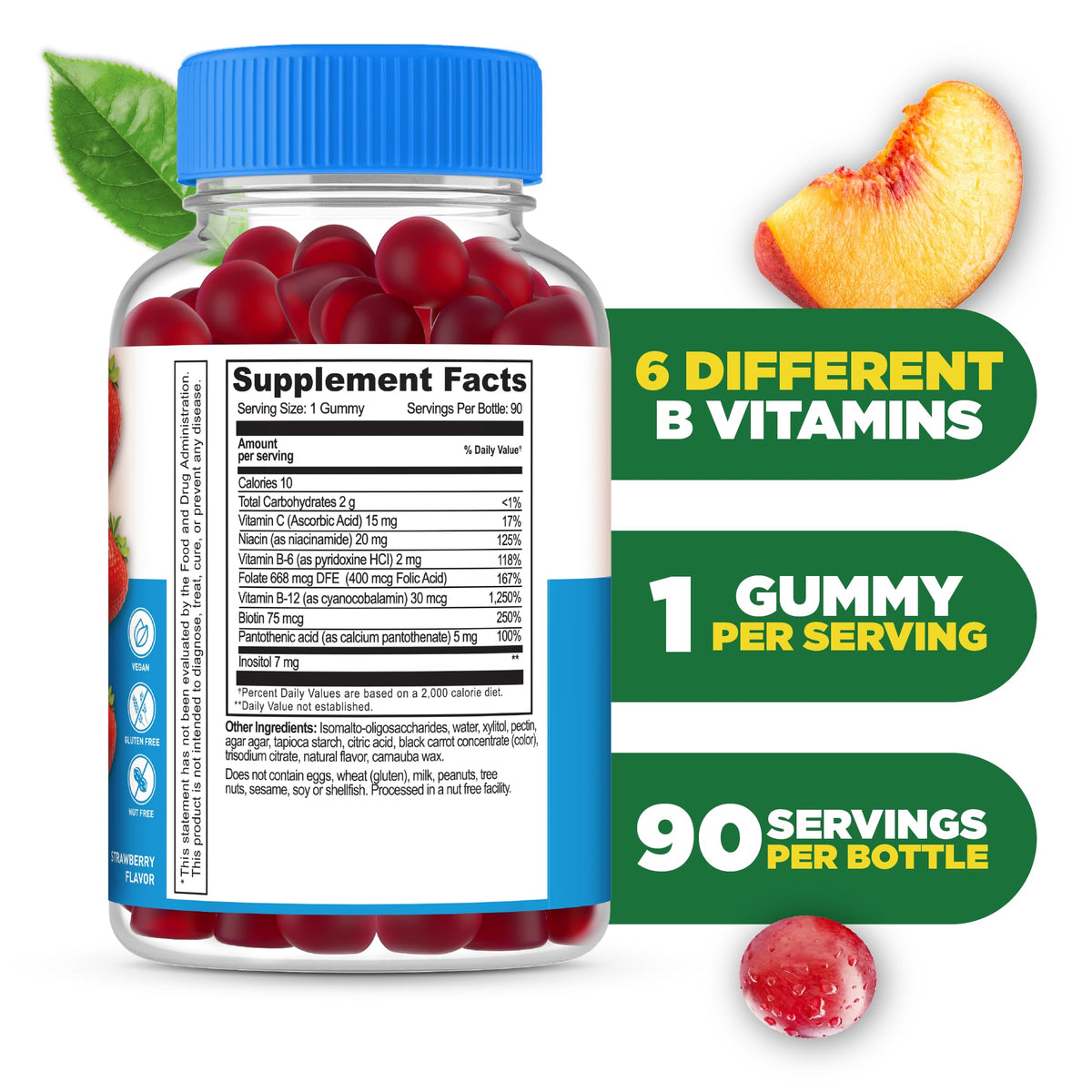 Lifeable Sugar Free Vitamin B Complex Gummies with Vitamin C - 90 Count - image 2
