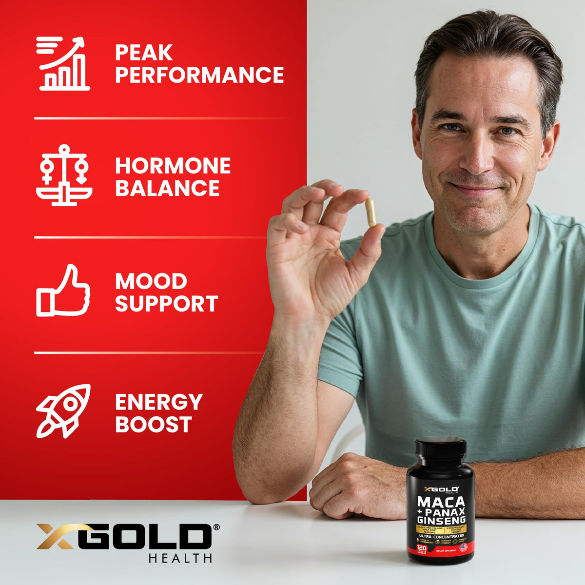 X Gold Health Maca Root & Korean Panax Ginseng Extract - 120 Capsules - image 4