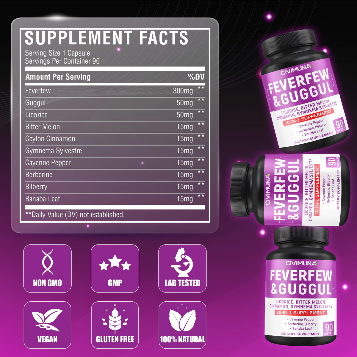 CIVIMUNA Feverfew Capsules with Herbal Blend - 90 Capsules - image 3