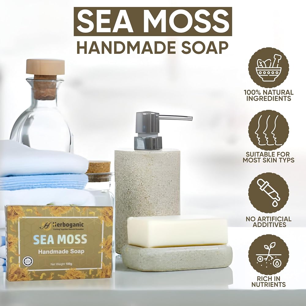 HERBOGANIC Sea Moss Handmade Soap Bar - 100g - image 2