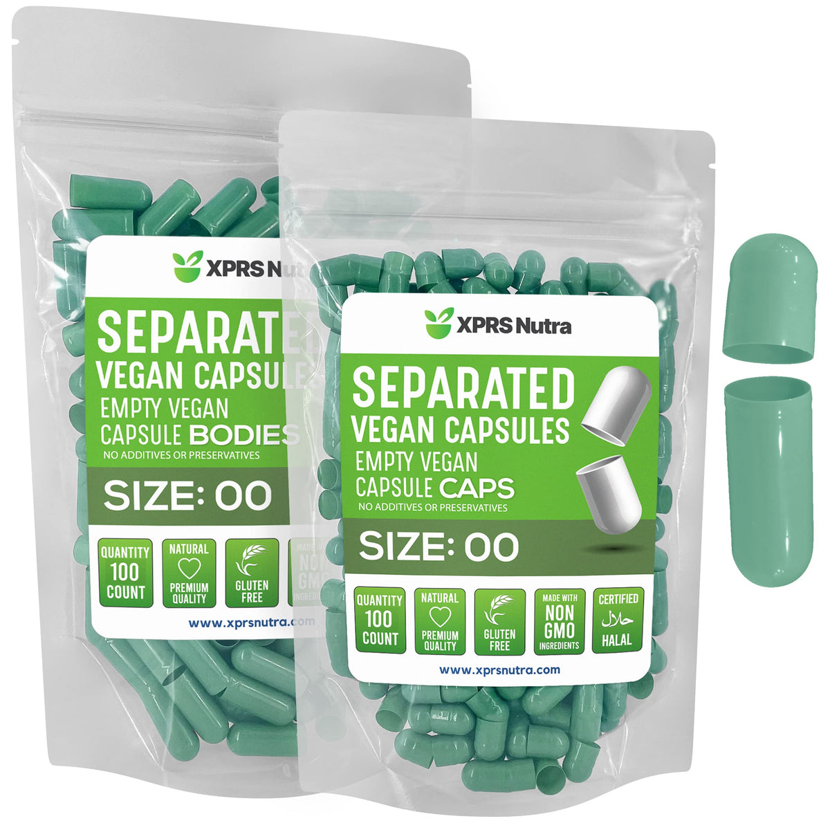 XPRS Nutra Vegan Size 00 Separated Capsules - 100 Count Premium Empty