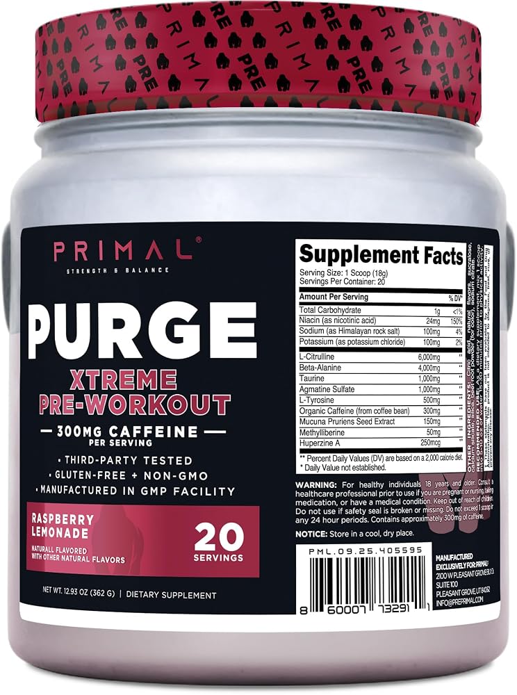 Primal Purge Xtreme Pre-Workout Powder Raspberry Lemonade - 20 Servings - image 3