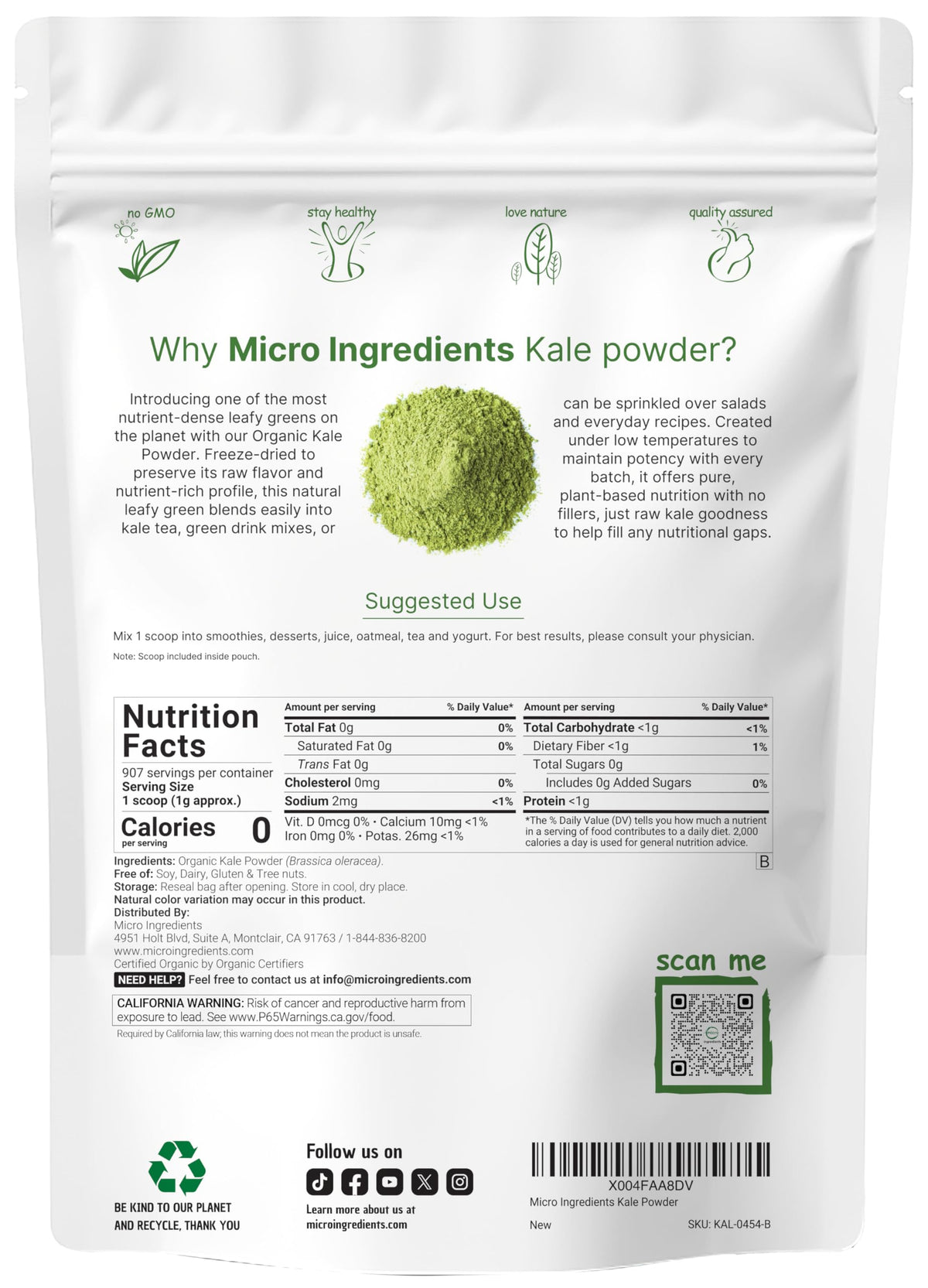 Micro Ingredients Organic Kale Powder - 2 Pounds - image 2