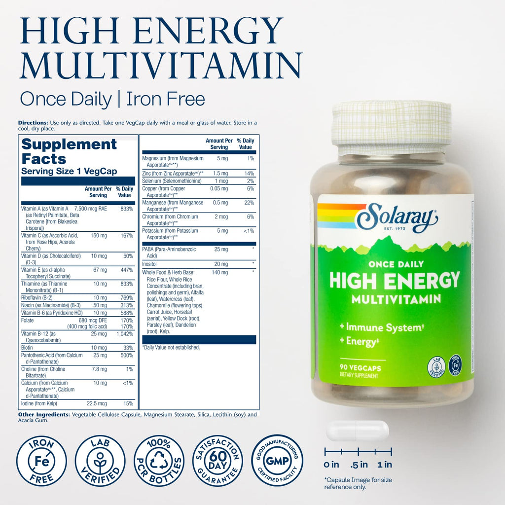 SOLARAY Capsules Multivitamin High Energy Vegetarian Bottle Yes