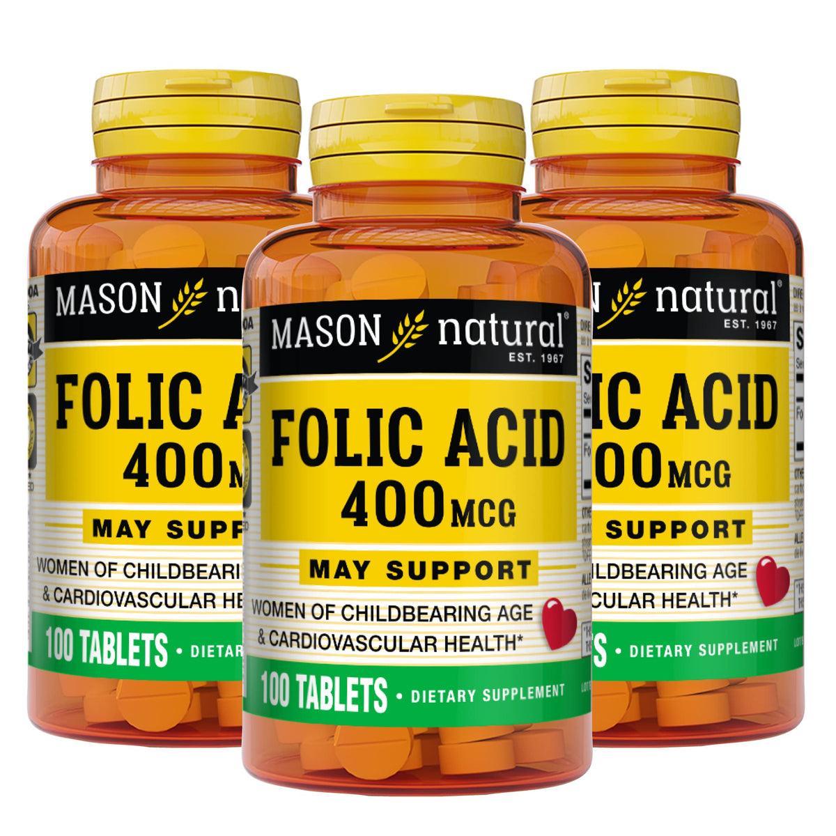 MASON NATURAL Folic Acid 400 mcg Prenatal Supplement - 300 Tablets