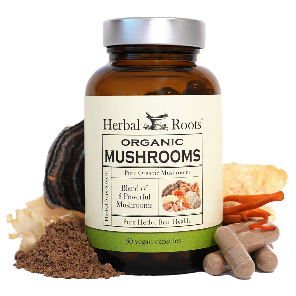 Herbal Roots Organic Mushroom Capsules Immune Support - 60 Vegan Capsules