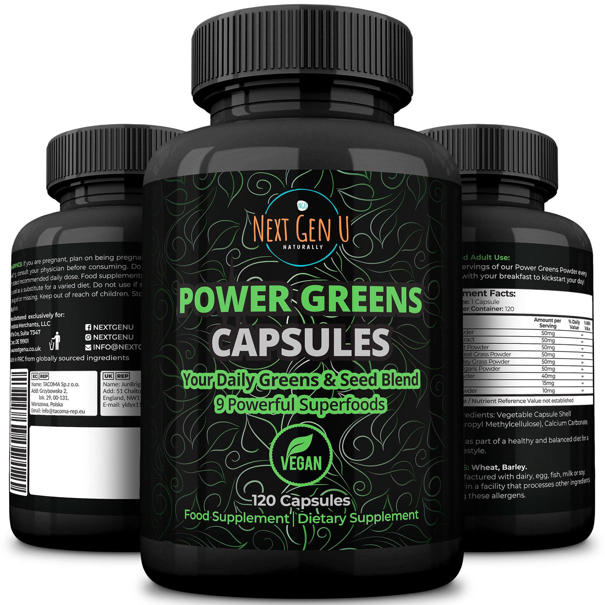 NGU Next Gen U Super Greens Immune Support - 120 Vegan Capsules