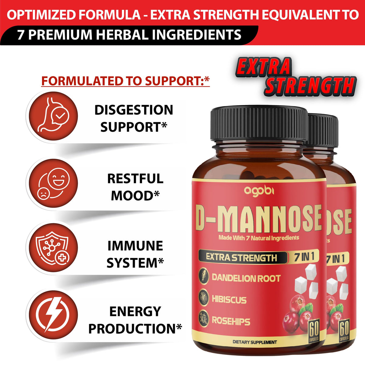 Agobi D-Mannose Capsules with Cranberry & Dandelion - 120 Capsules - image 3