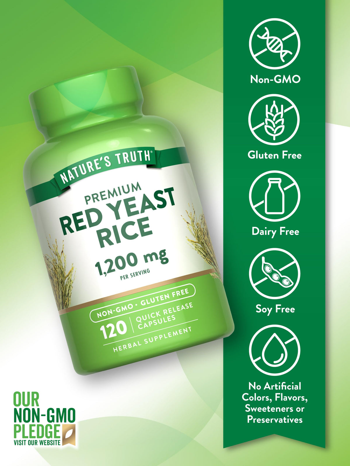Nature's Truth Red Yeast Rice Herbal Supplement 1200 mg - 120 Capsules - image 3