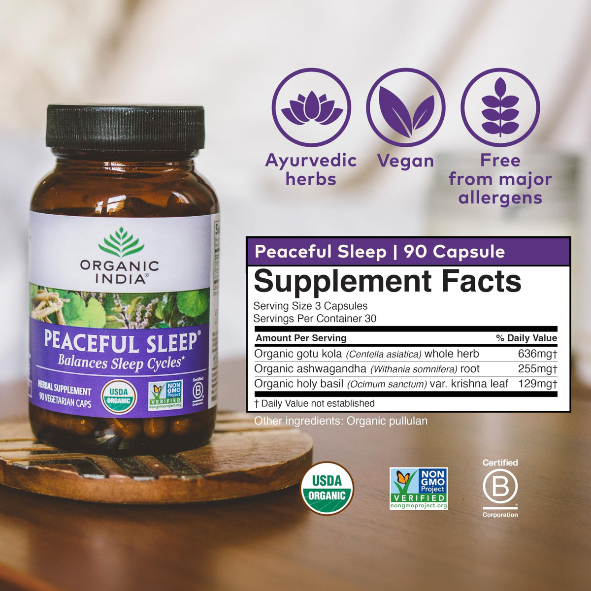 Organic India Peaceful Sleep Herbal Supplement - 90 Capsules - image 3
