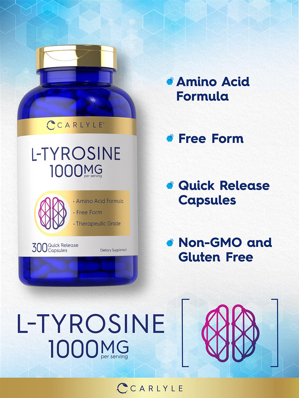 Carlyle L-Tyrosine 1000mg - 300 Capsules - image 3