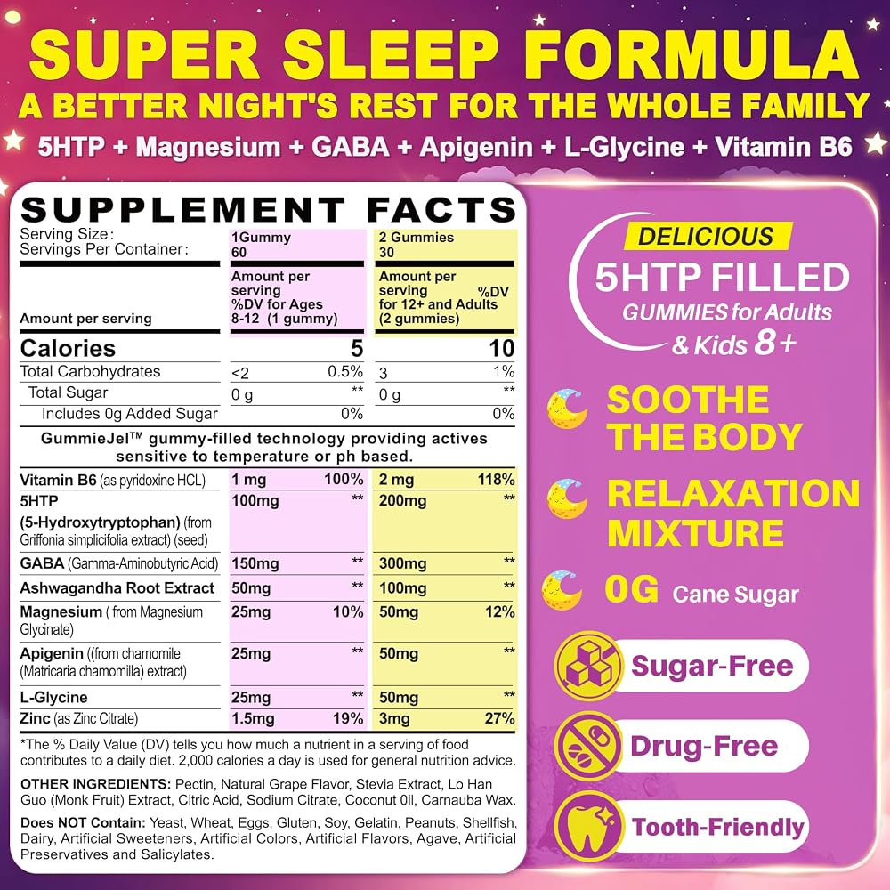 LILICARE 5HTP Gummies with Magnesium Glycinate - Melatonin Free Sleep