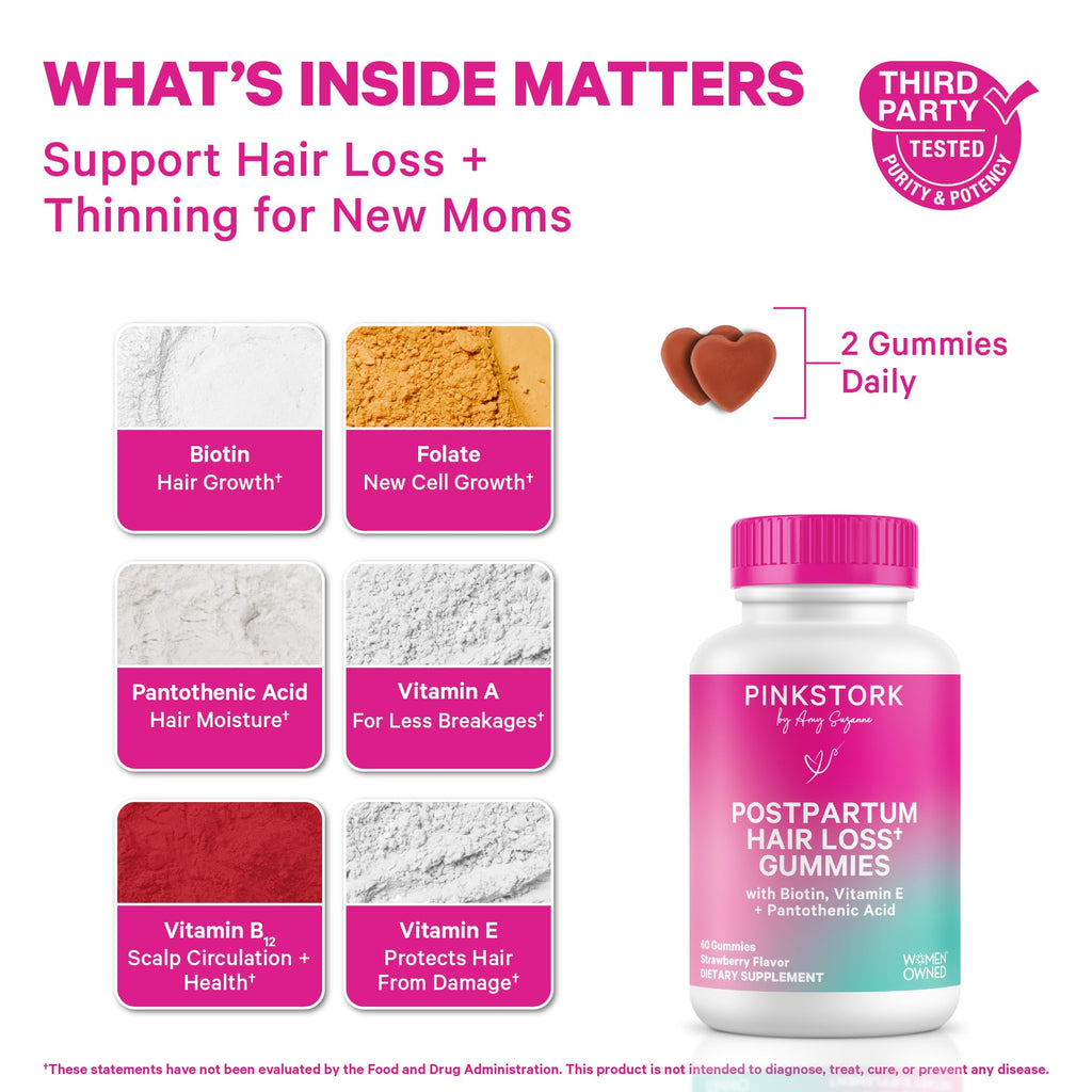 Pink Stork Postpartum Hair Loss Gummies - 60 Count - image 2