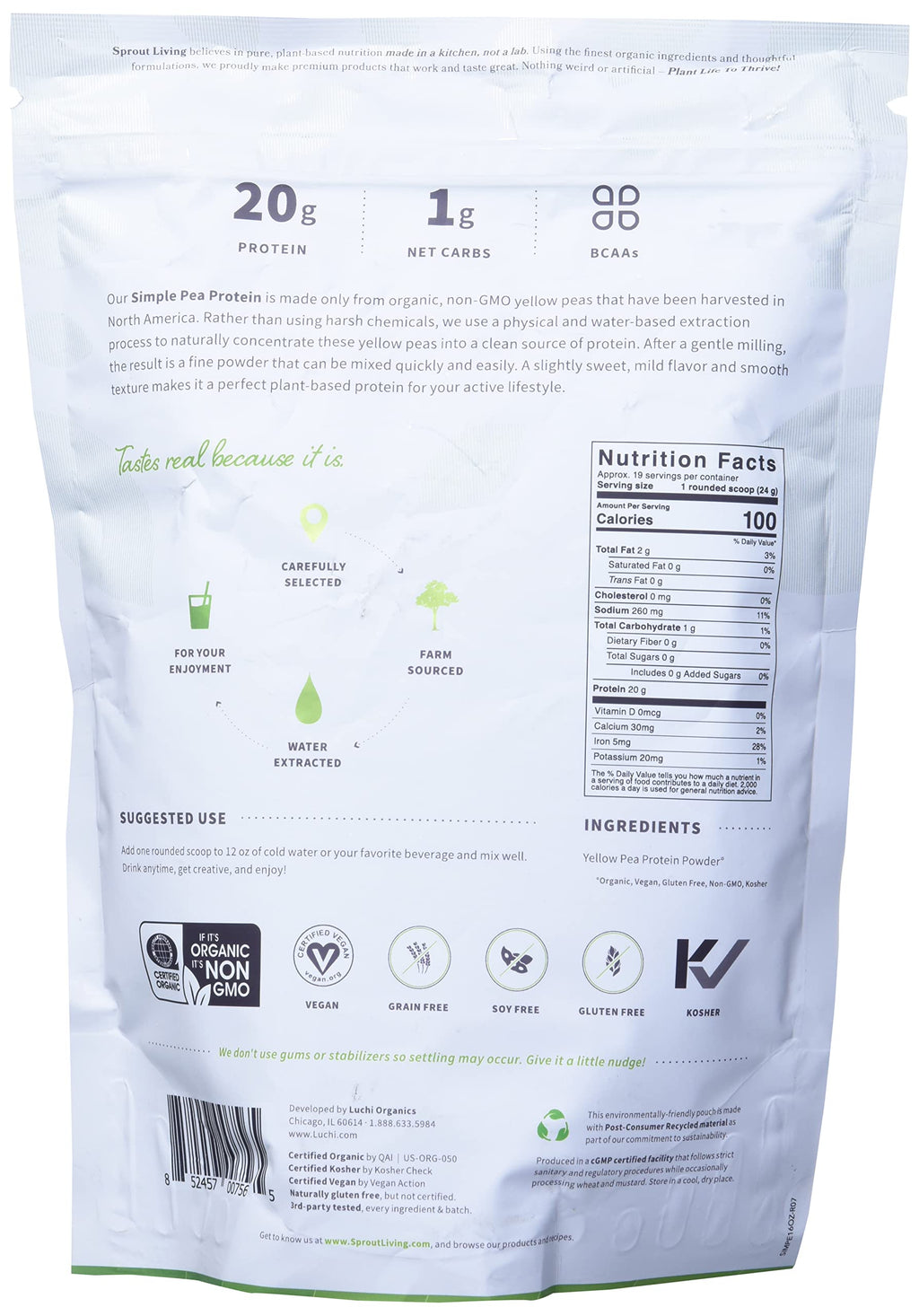Sprout Living Organic Pea Protein Powder Unflavored - 1 Pound - image 4