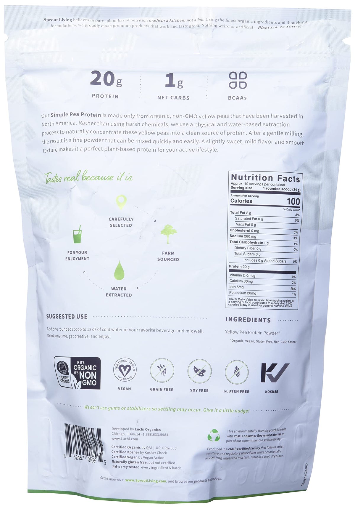 Sprout Living Organic Pea Protein Powder Unflavored - 1 Pound - image 4