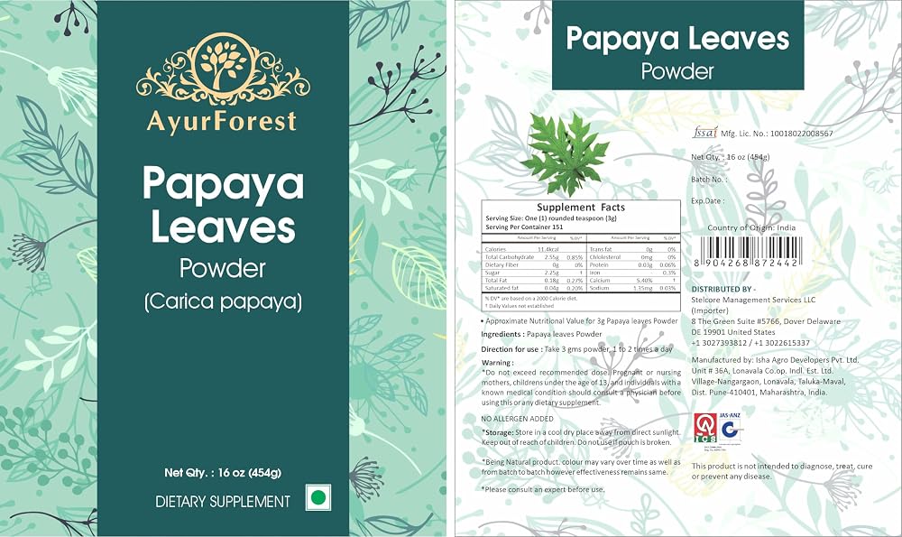 AYURFOREST Papaya Leaf Powder - 16 oz - image 3