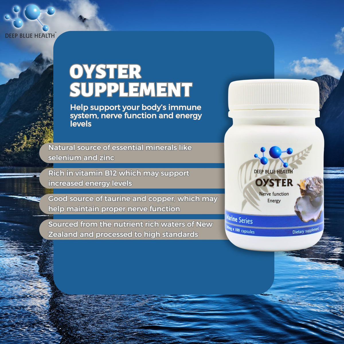 Deep Blue Health Oyster Extract Powder Zinc Supplement - 100 Capsules - image 2