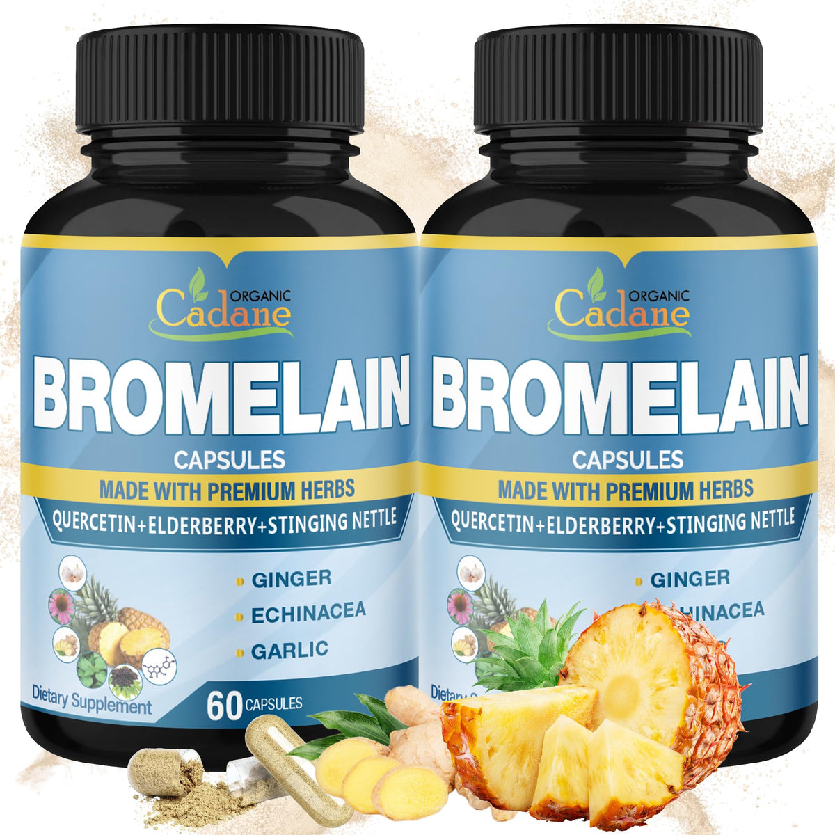 Organic Cadane Bromelain Capsules with Quercetin & Elderberry - 120 Capsules