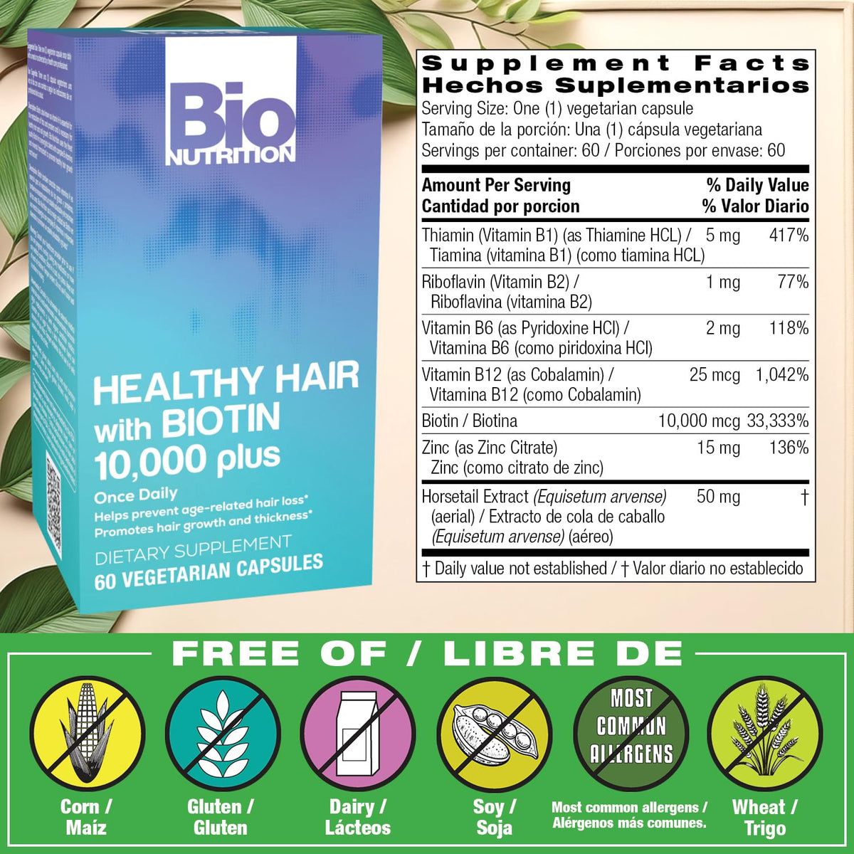 Bio Nutrition Healthy Hair Biotin Vegi-Caps - 60 Vegetarian Capsules - image 2