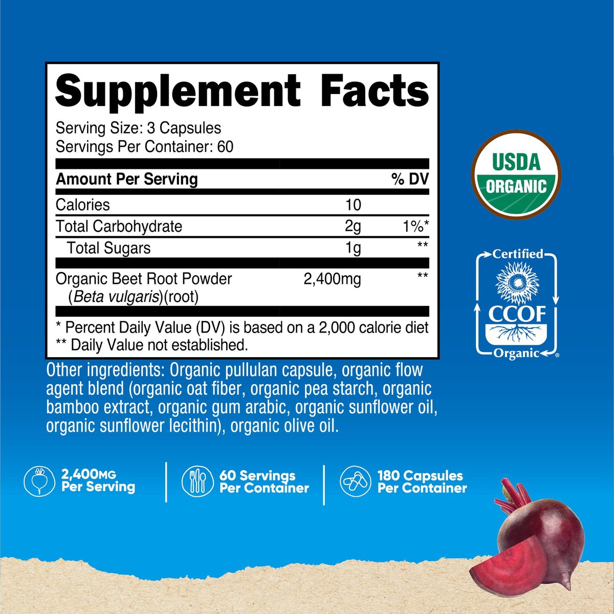 Nutricost Beet Root 2400mg Organic - 180 Capsules - image 2