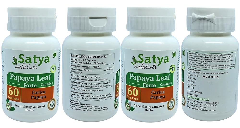 Satya Naturals Papaya Leaf Forte Capsules 500 mg. 60 Veg. Capsule