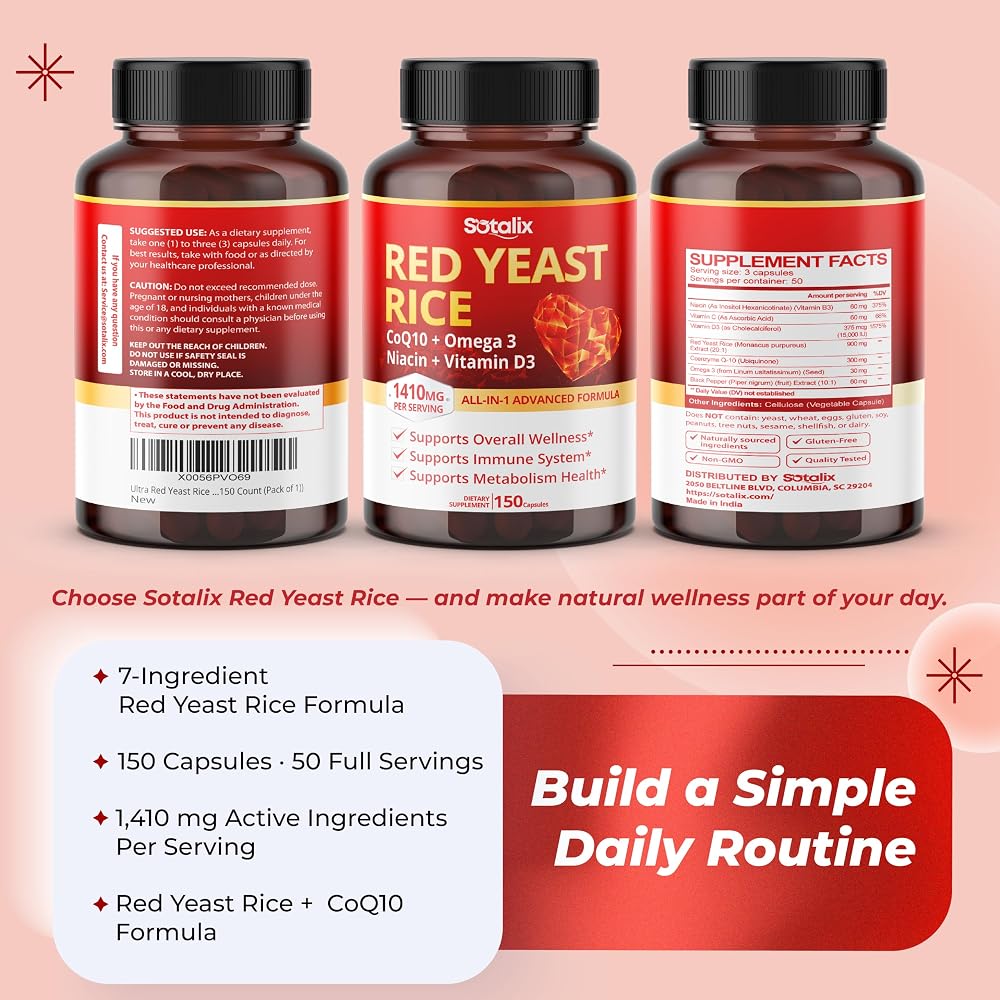 Sotalix Red Yeast Rice Complex 1,410 mg with CoQ10 - 150 Capsules - image 9