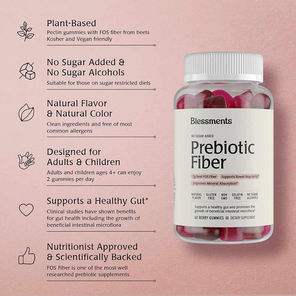 Blessments - Prebiotic Fiber Gummies, No Added Sugar, 5g, 60 Count