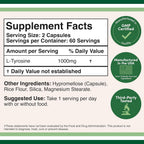 Double Wood Supplements L-Tyrosine 1,000mg Focus & Mood Support - 120 Capsules - image 2