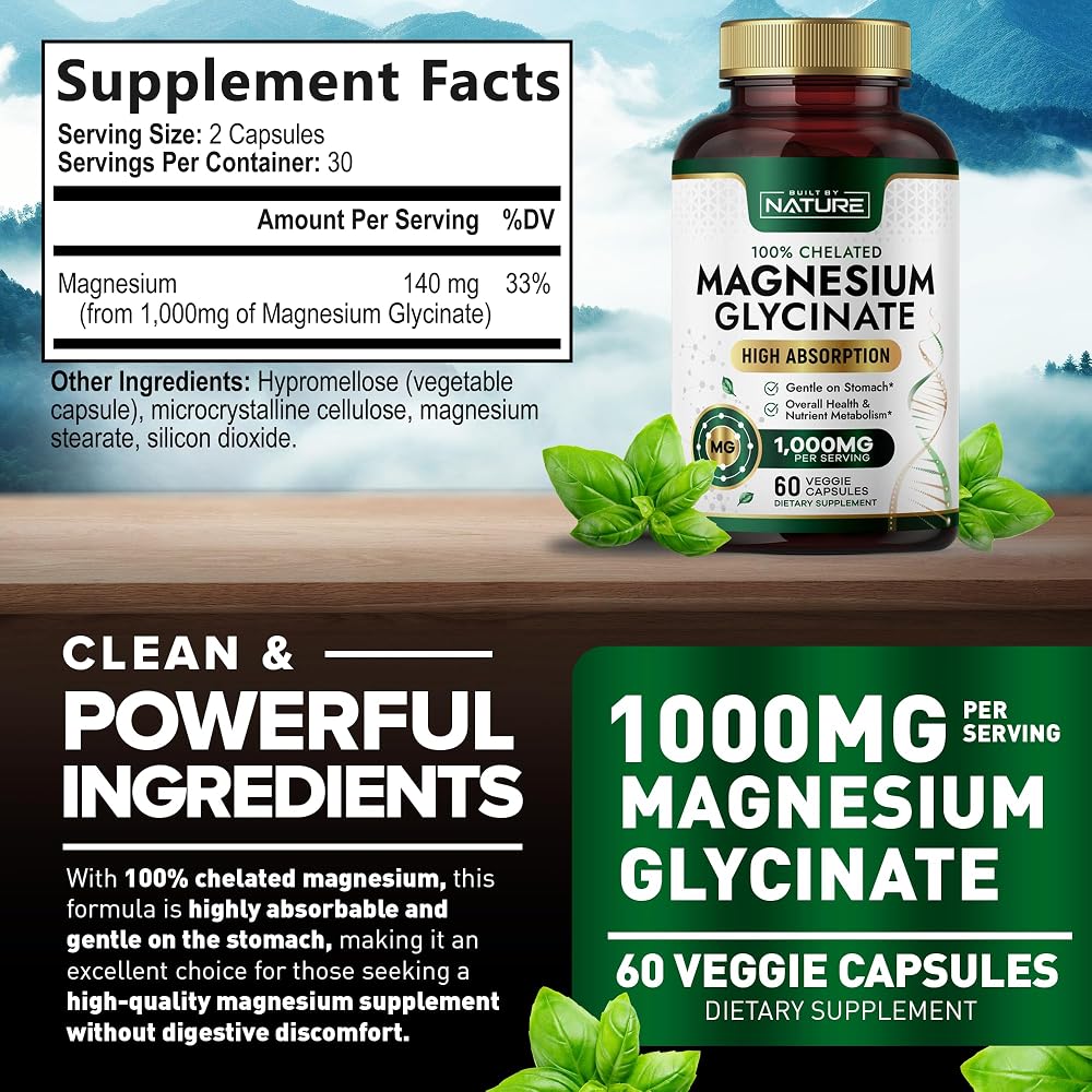 Built By Nature Magnesium Glycinate 1000mg Supplement
