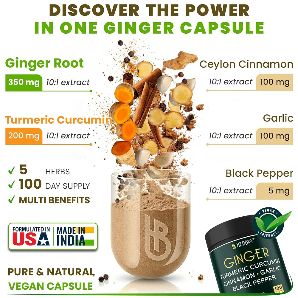Herbpy 5in1 Ginger and Turmeric Supplements - 100 Capsules - image 2