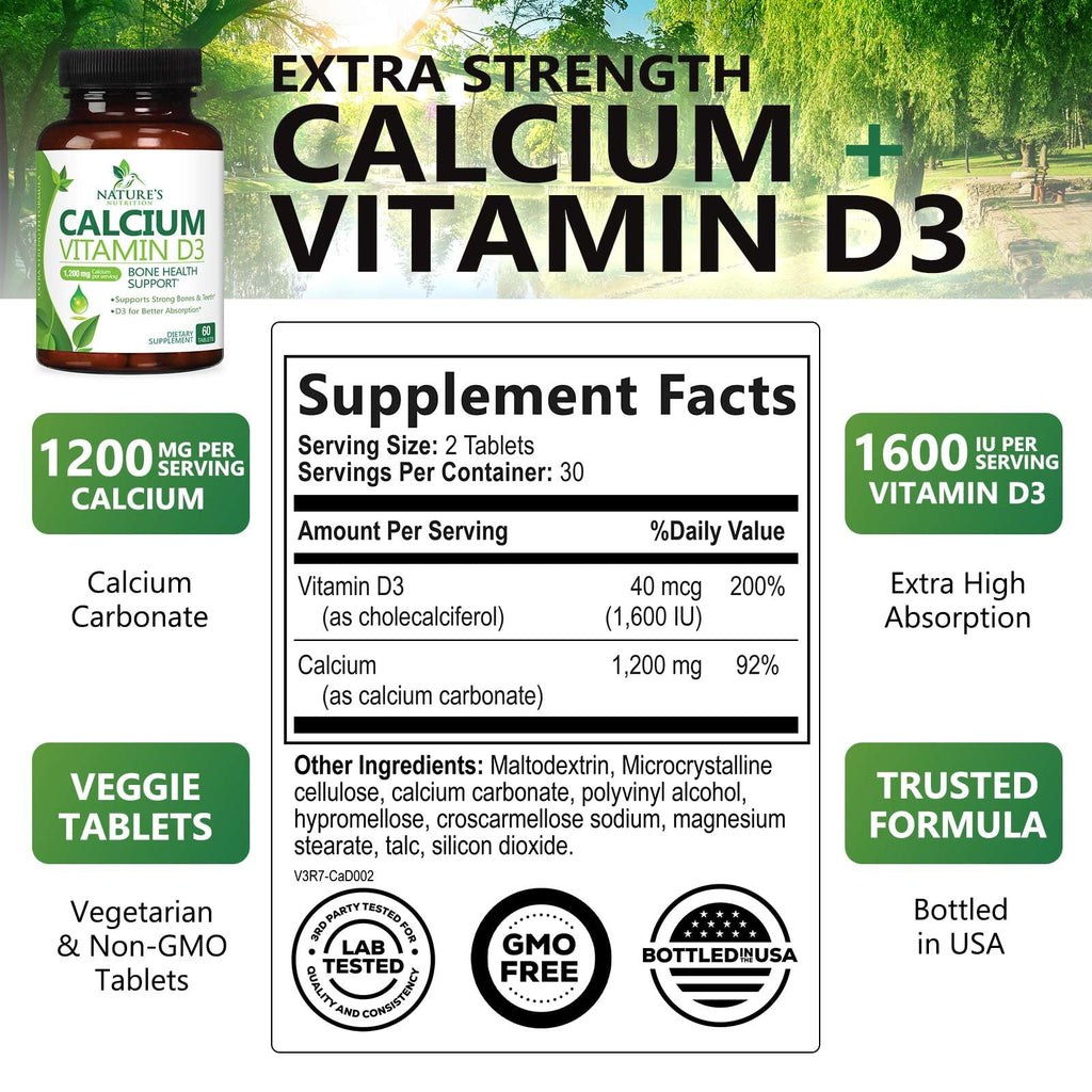 Nature's Nutrition Calcium 1200 mg with Vitamin D3 - Premium Bone