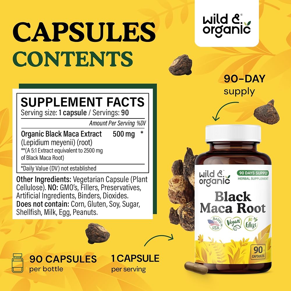Wild & Organic Black Maca Capsules 500 mg Overall Support - 90 Count - image 3