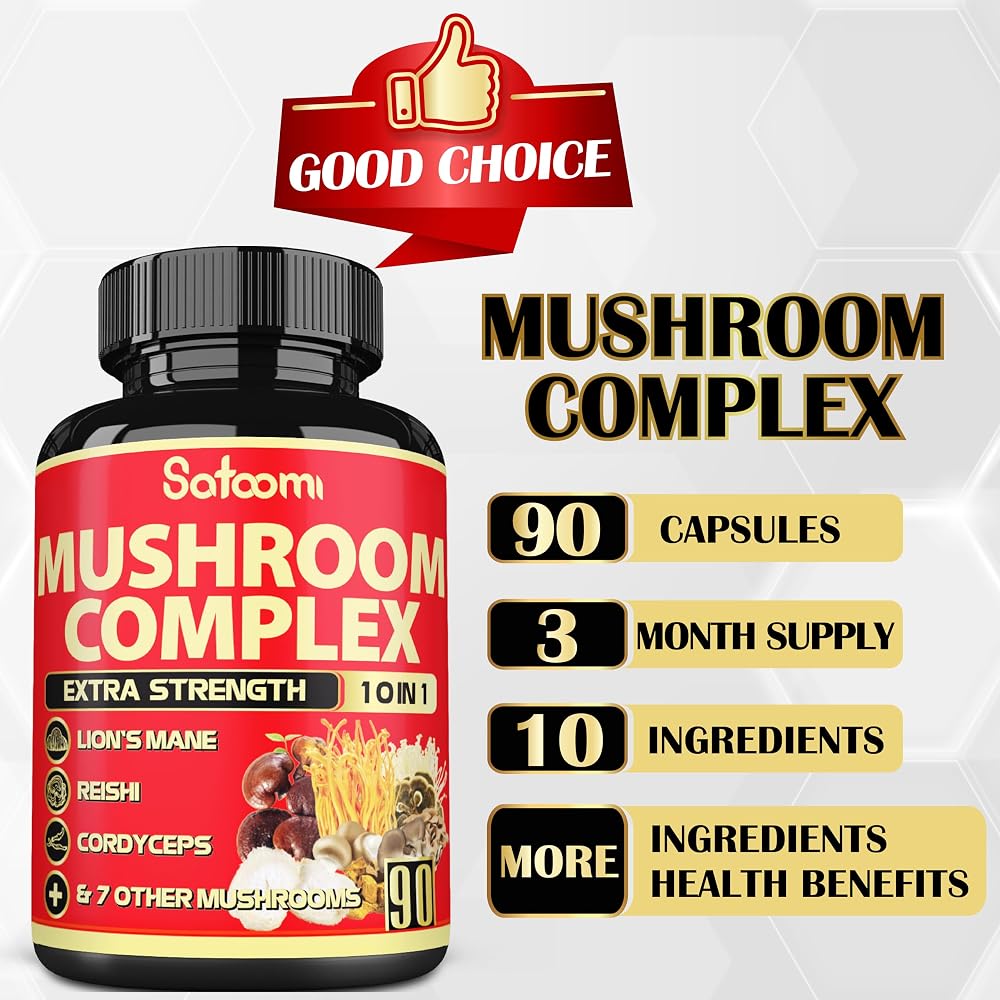 Satoomi Mushroom Complex Supplements Capsules - Blends with Lions Mane
