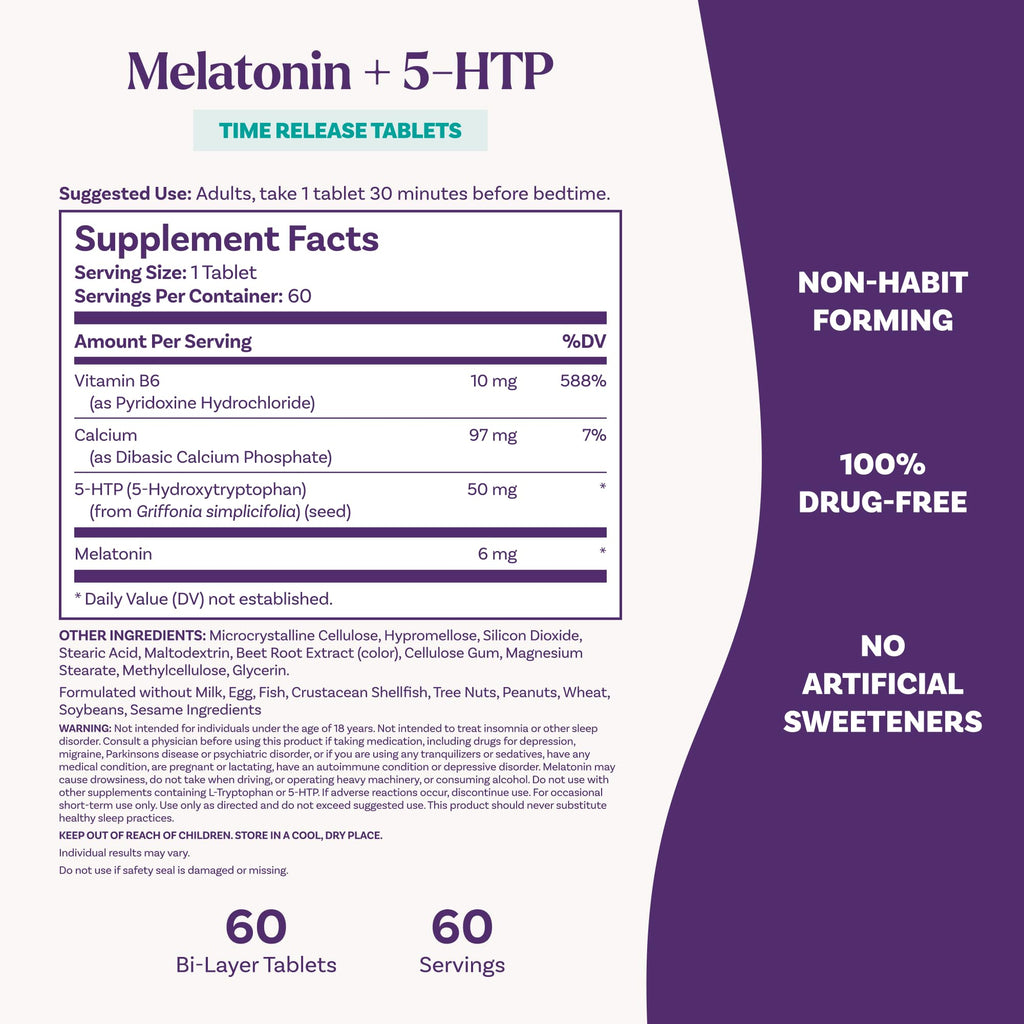 Natrol Melatonin + 5-HTP Time Release Sleep Aid - 60 Tablets - image 5