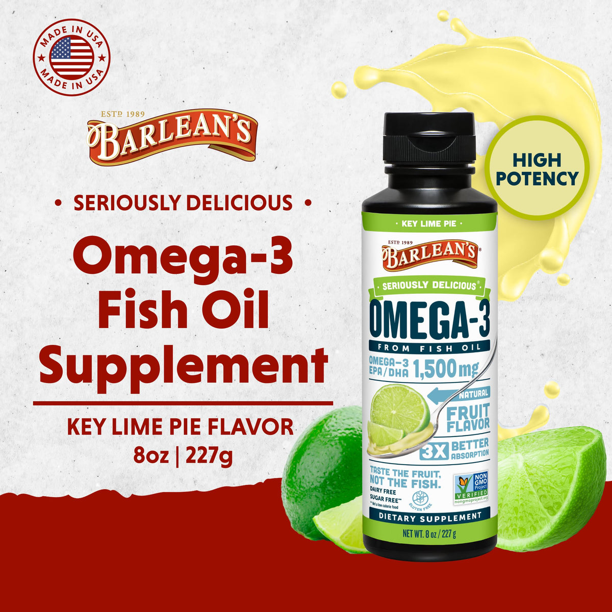 Barlean's Key Lime Pie Omega-3 Fish Oil Liquid 1500mg EPA & DHA - 8 Fl Oz - image 2