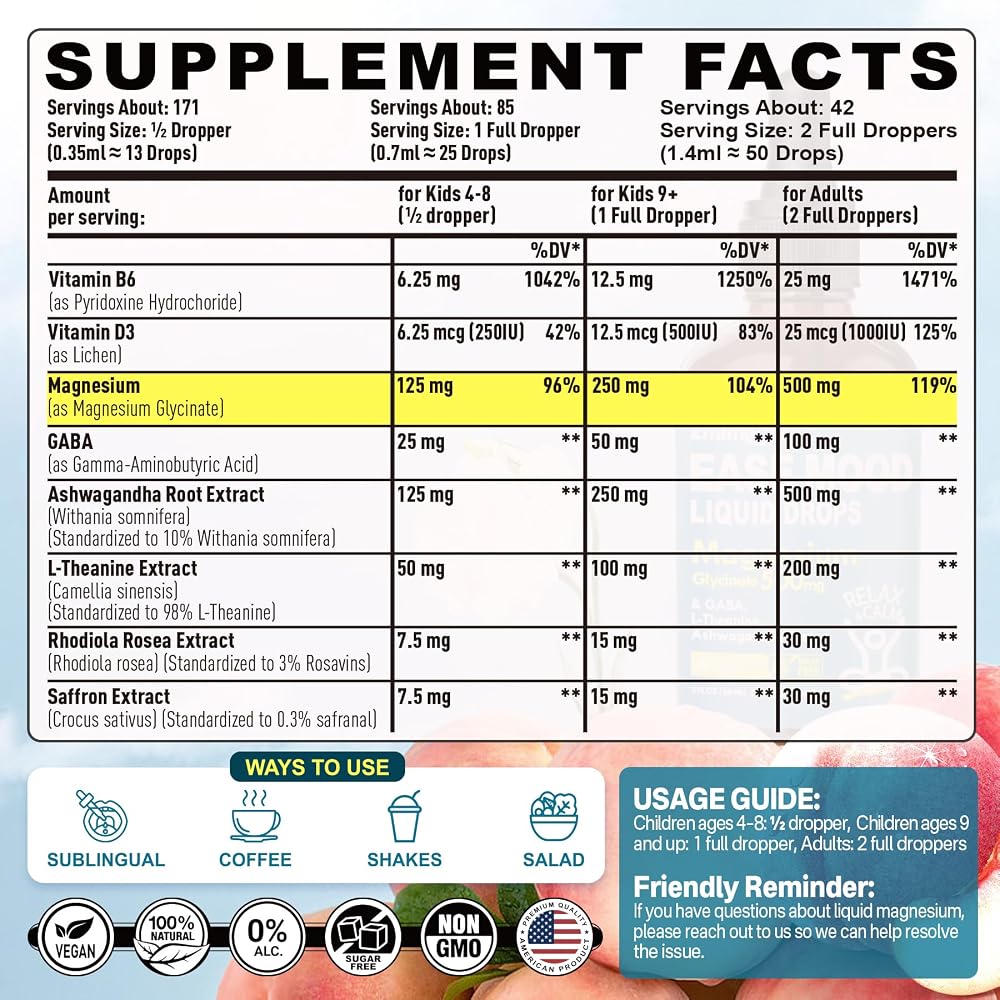 ELLAMENTZ Kids 4+ Magnesium Glycinate Liquid with Saffron - 30 Fl Oz - image 2
