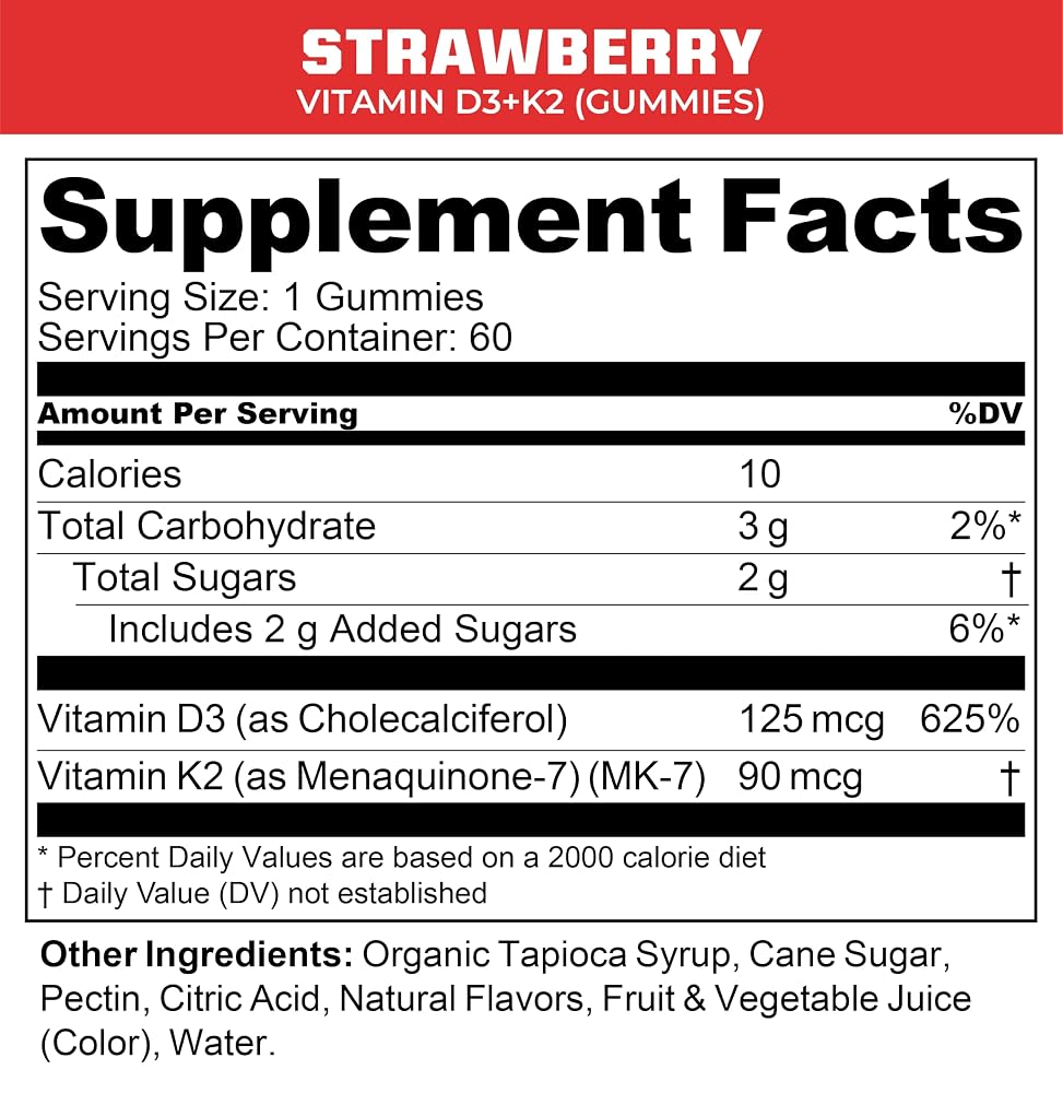 MTN OPS Vitamin D3 + K2 Gummies with MK7, Strawberry - 60 Count - image 2