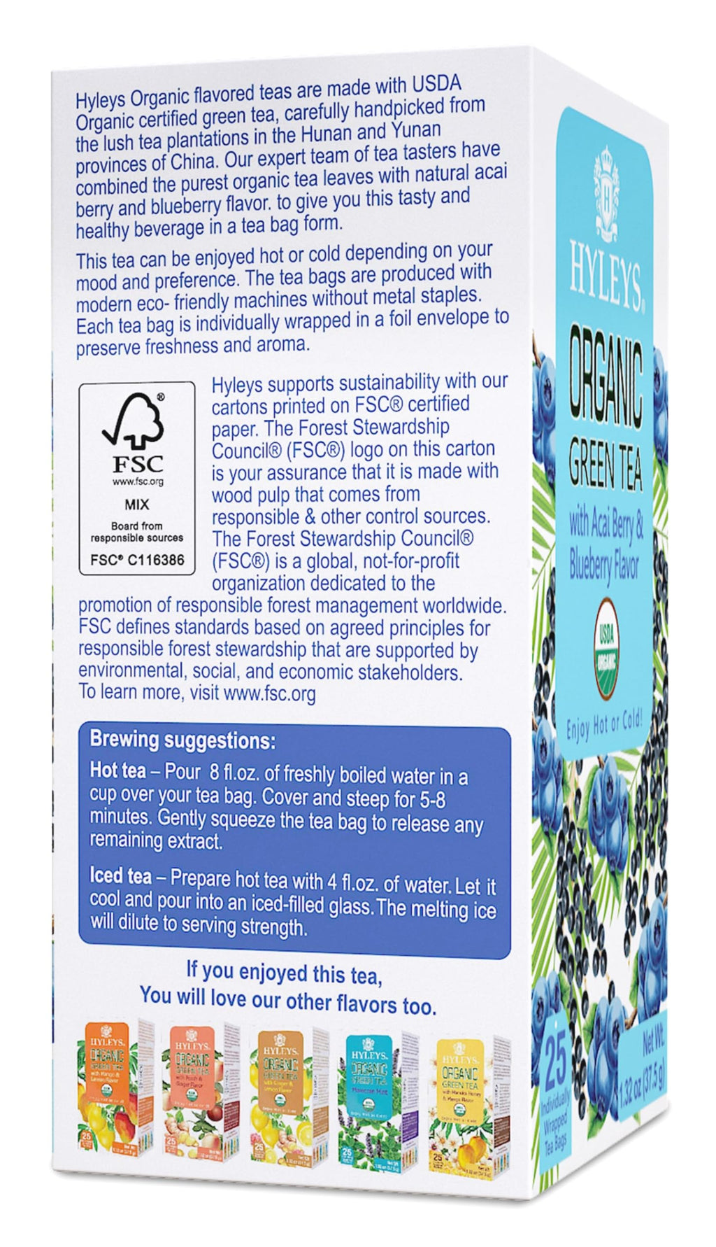 Hyleys Organic Green Tea Acai & Blueberry - 25 Tea Bags - image 3
