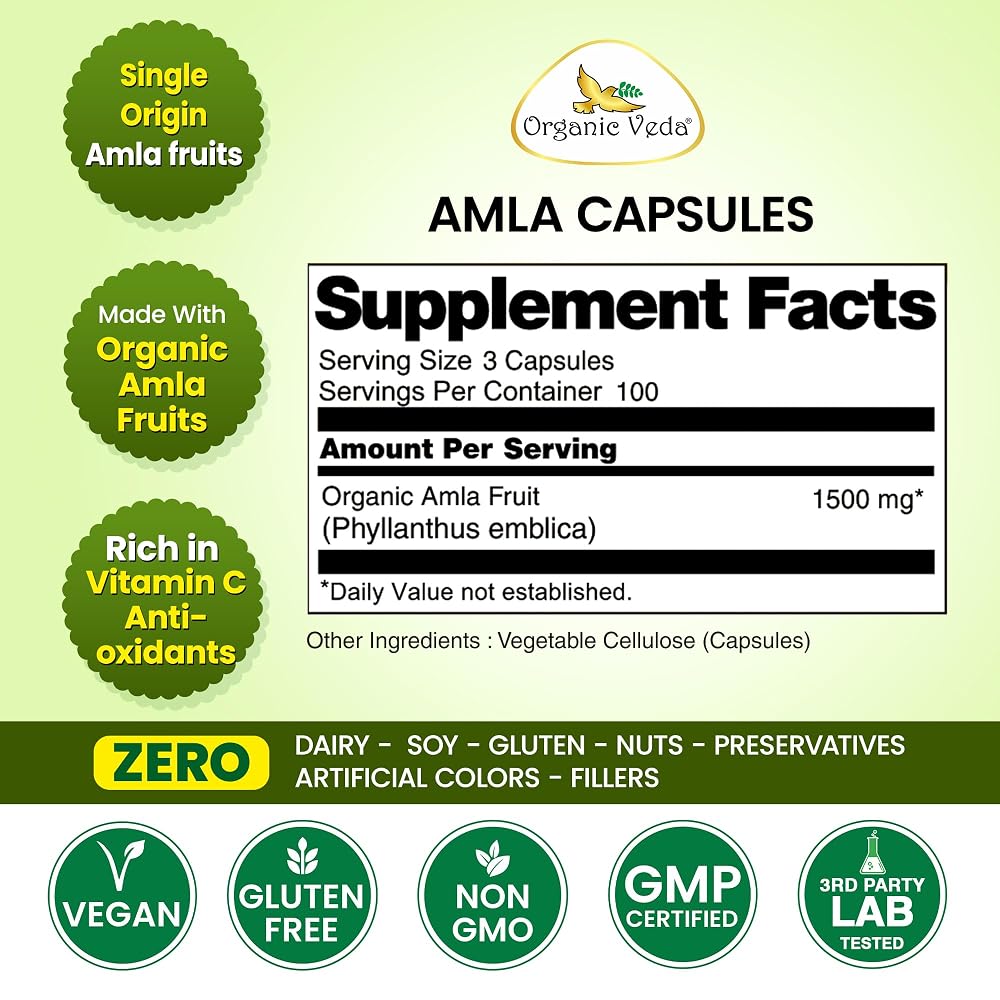 Organic Veda Amla Capsules 1500mg - 300 Capsules - image 2