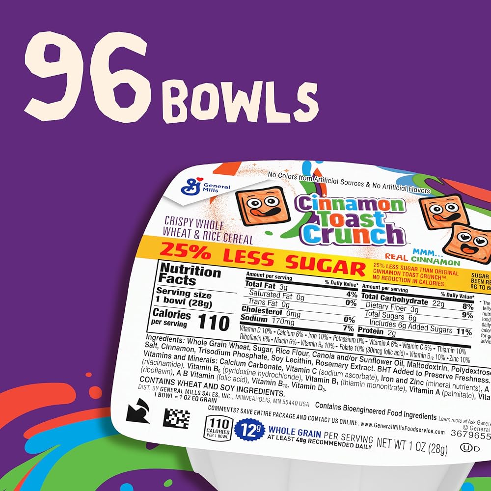 Cinnamon Toast Crunch 25% Less Sugar Cereal - 96 Single Serve Bowls - image 3