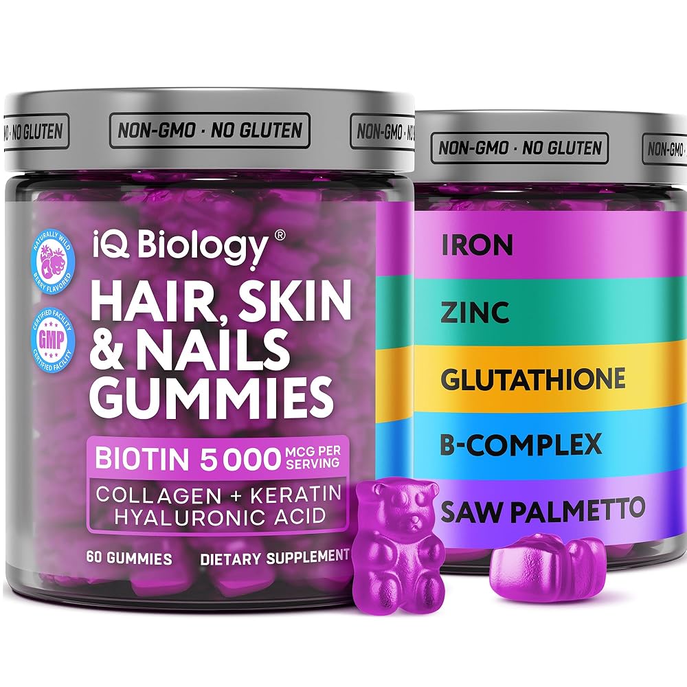 IQ Biology Biotin Gummies for Hair, Skin & Nails - 60 Count