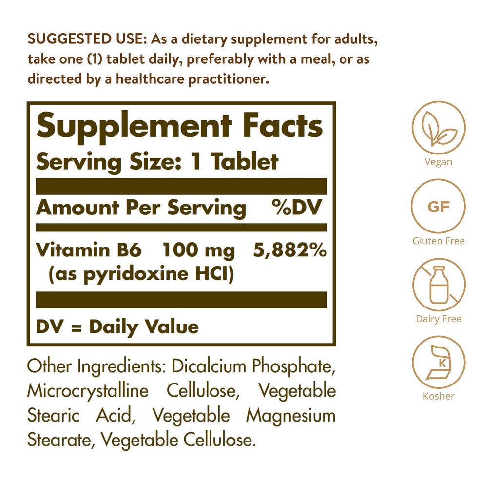 Solgar Vitamin B-6 100mg - 100 Tablets - image 2