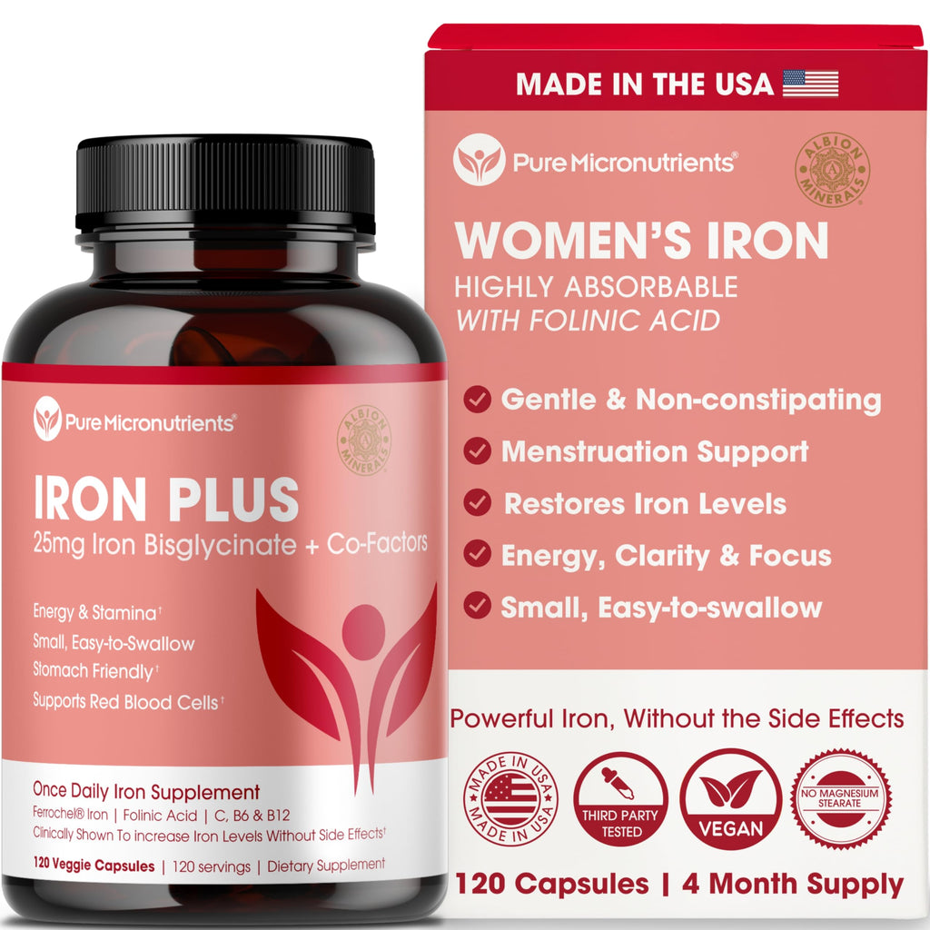Pure Micronutrients Iron Bisglycinate 25mg for Women - 120 Capsules