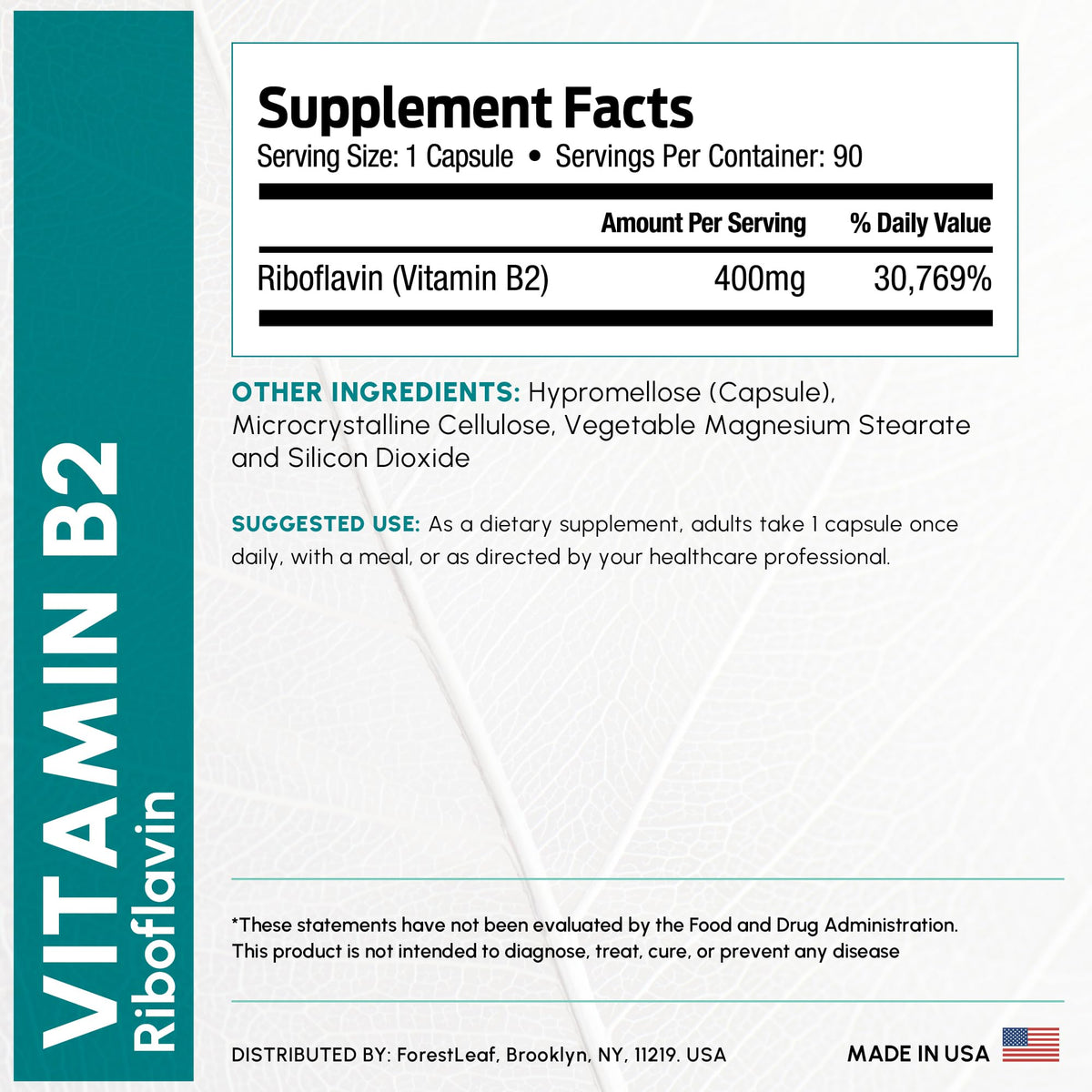 ForestLeaf Vitamin B2 Riboflavin 400mg - Energy