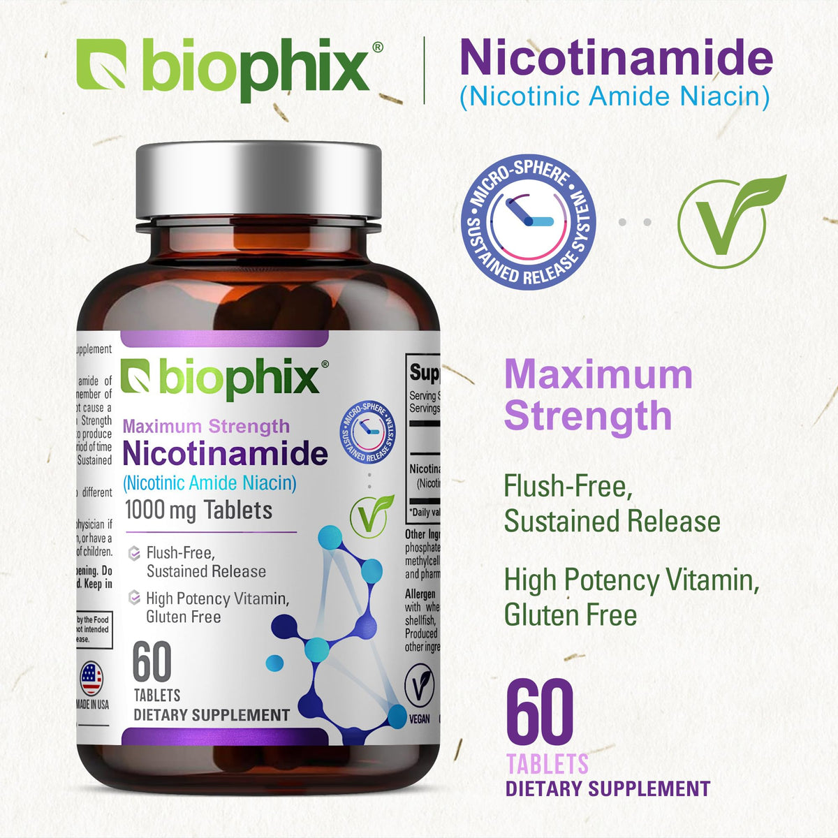 biophix B-3 Nicotinamide 1000 mg Tablets for Skin Health - 60 Tablets - image 2