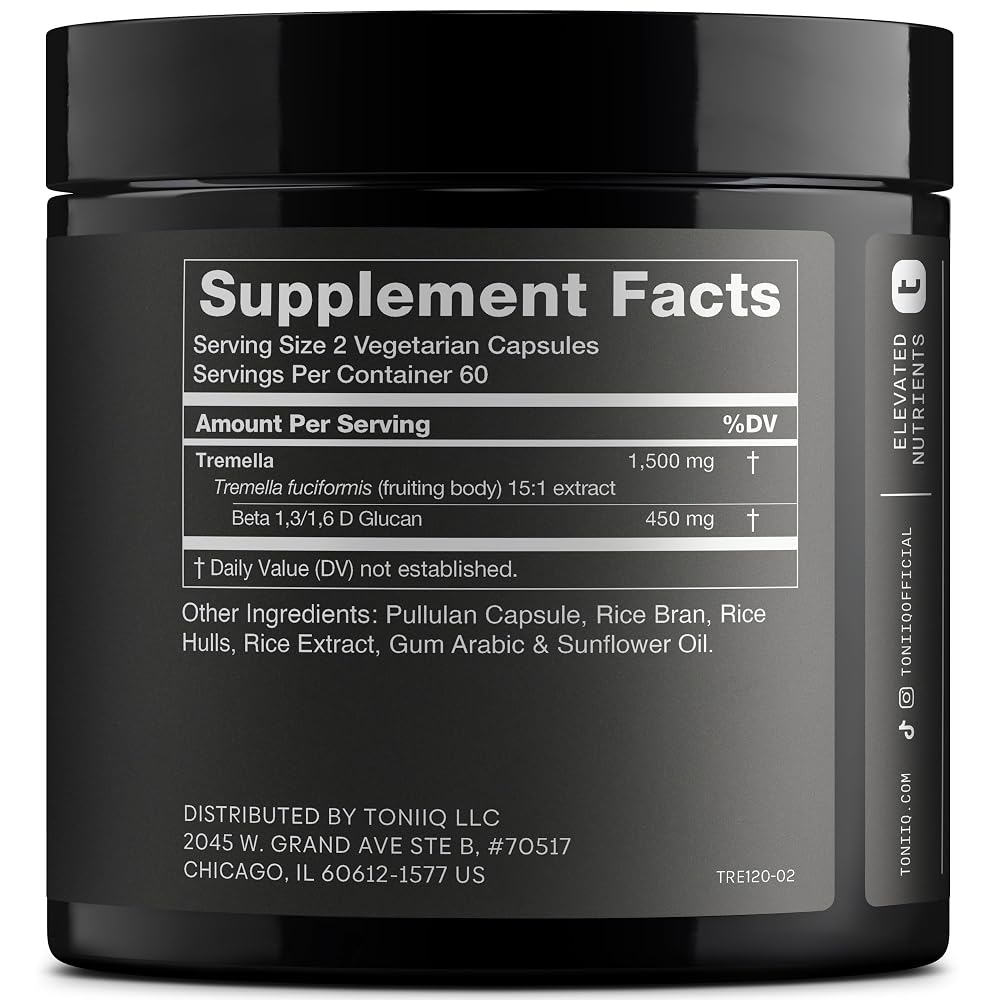 Toniiq Tremella Mushroom 15:1 Extract Immune Support - 120 Capsules - image 2