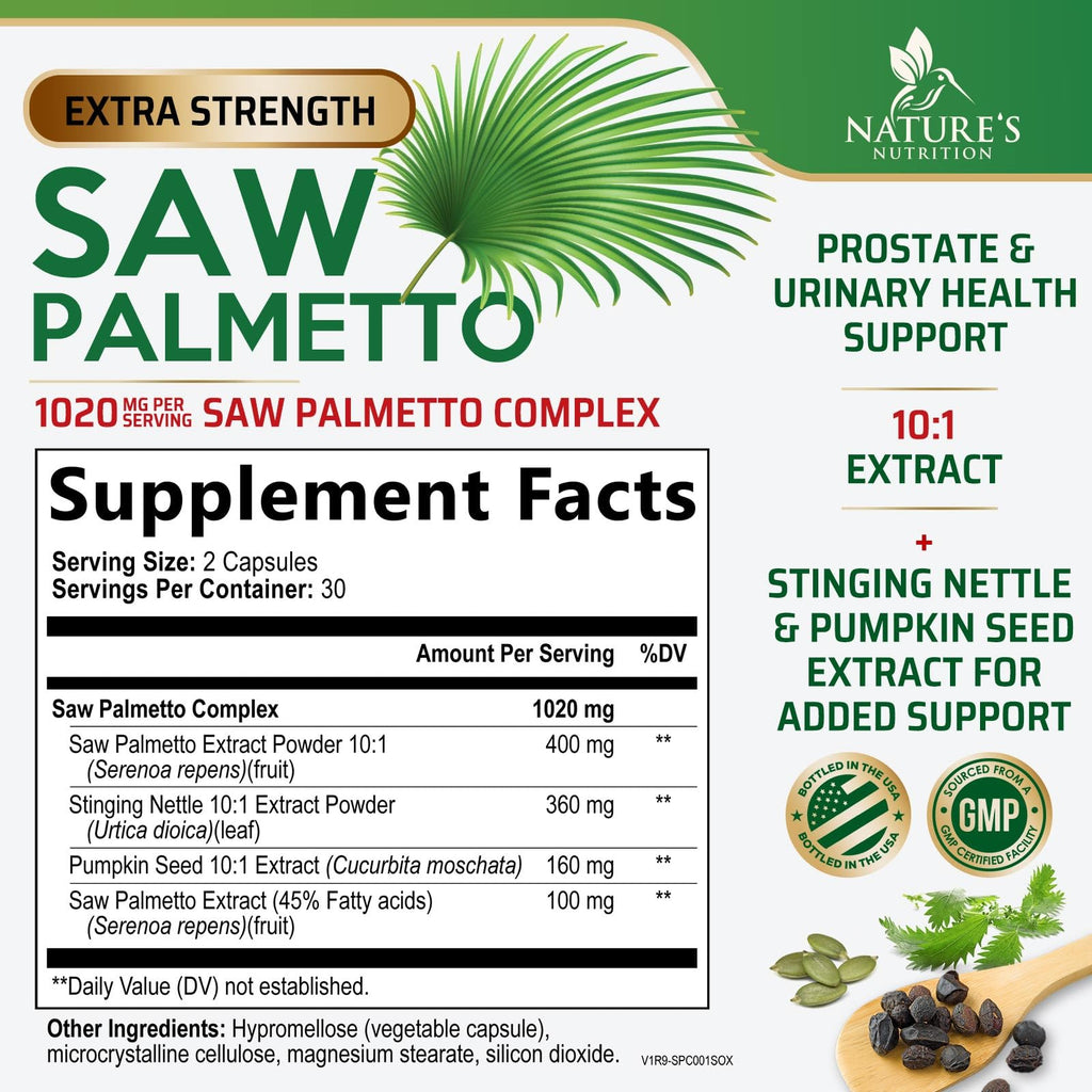 Nature's Nutrition Saw Palmetto for Men - 3X Strength Prostate Health