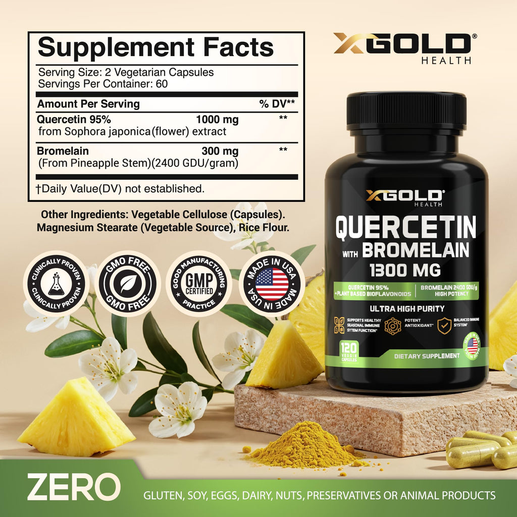 X Gold Health Quercetin with Bromelain 1300 mg - 120 Vegetarian Capsules - image 2